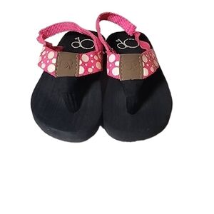 Pink Polka Dot Flip Flop Sandals with Black Soles